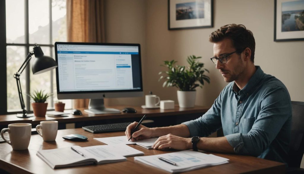 Homme utilisant un comparateur pour trouver la meilleure offre d'assurance santé.
