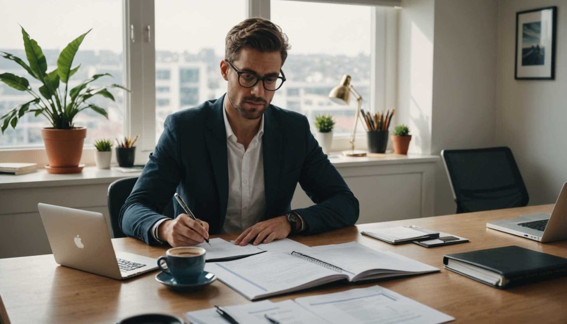Professionnel signant un contrat d'assurance santé pour protéger sa famille.